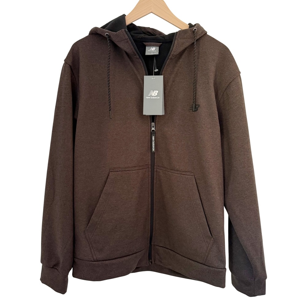 NWT New Balance Mens Brown Fleece Lined Full Zip Hoodie Jacket Size S